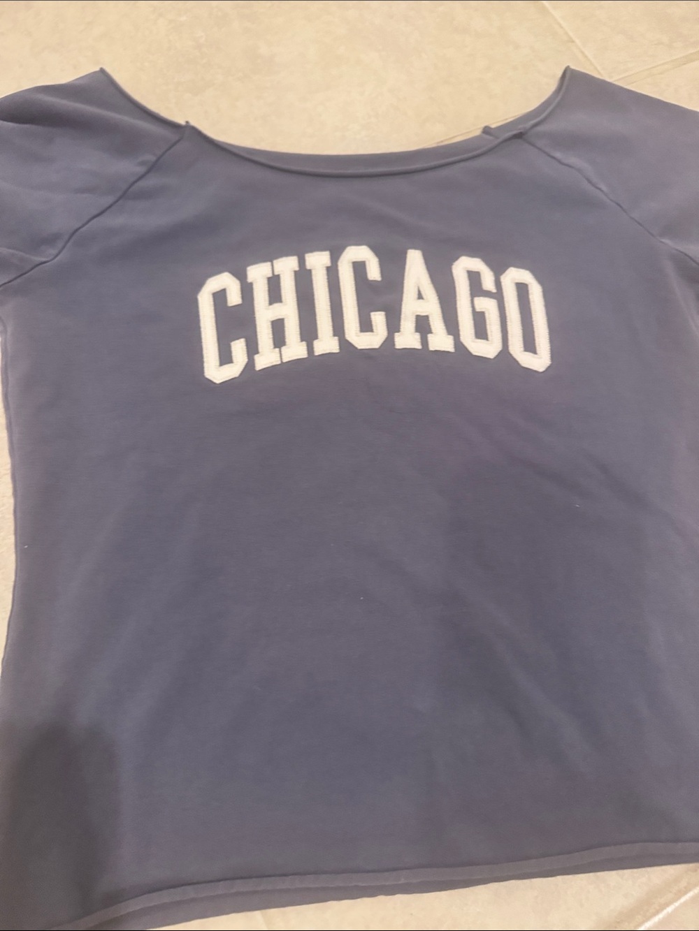 Brandy Melville John Galt Blue Chicago off the shoulder Tee - Picture 3 of 4